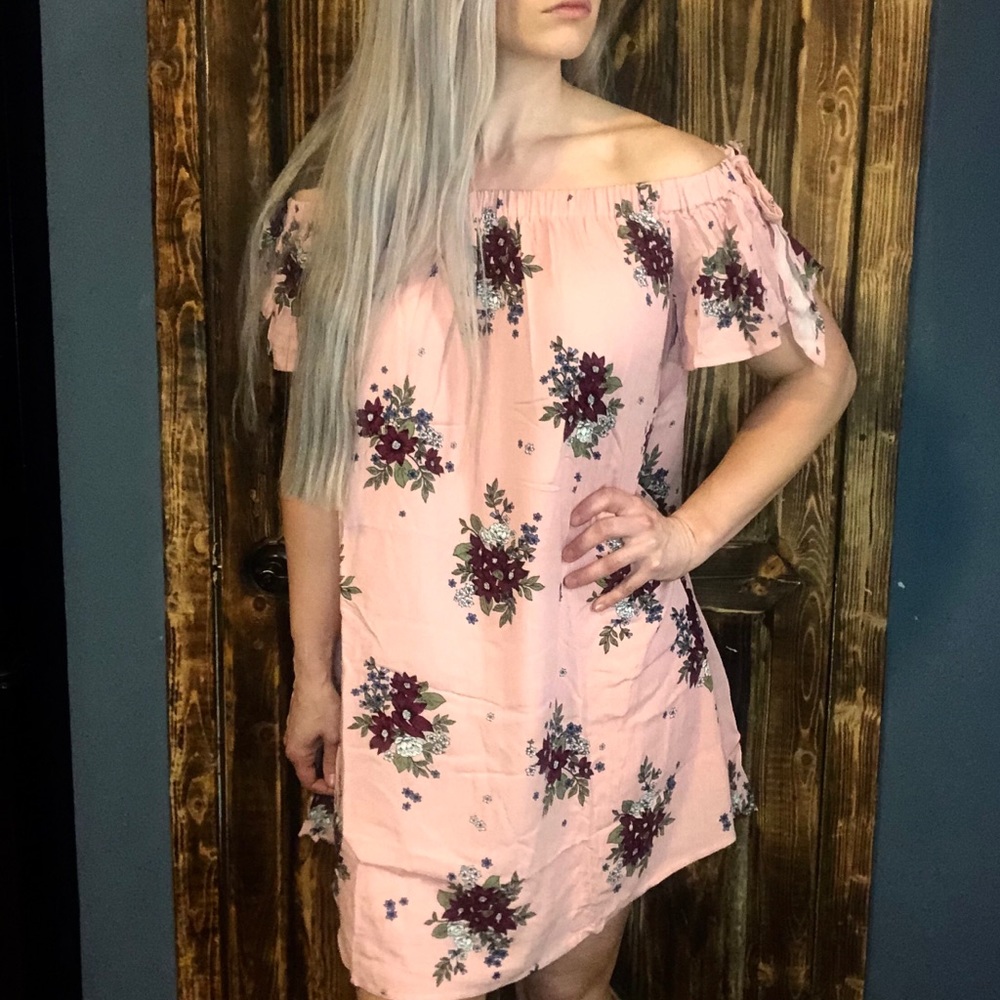 Pink floral cold shoulder shift dress